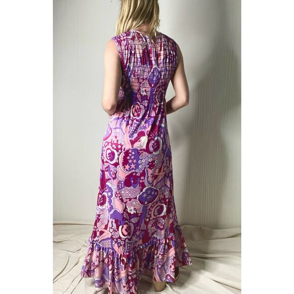 VINTAGE '60s JONATHAN LOGAN Groovy Flower Power Smocked Maxi Dress SMALL - Picture 7 of 12